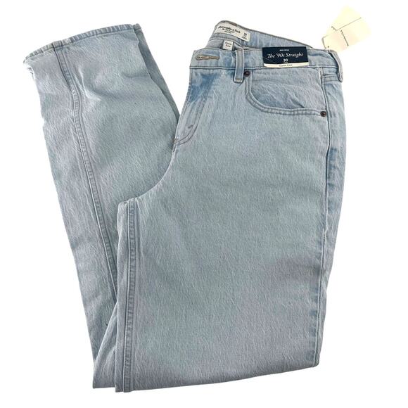 Abercrombie & Fitch Light Blue Curve Love Mid Rise 90s Straight Jeans Size 30 - Picture 4 of 12